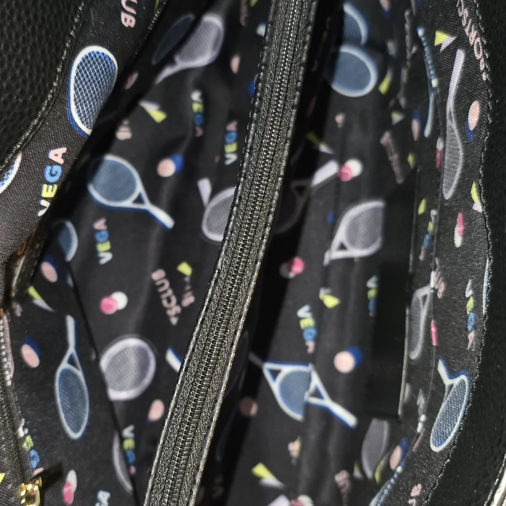 Samantha Vega B+W Leather Structured Satchel Crossbody Bag Tennis Lining